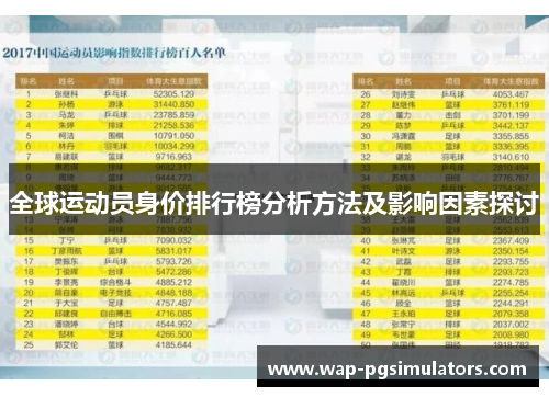 全球运动员身价排行榜分析方法及影响因素探讨