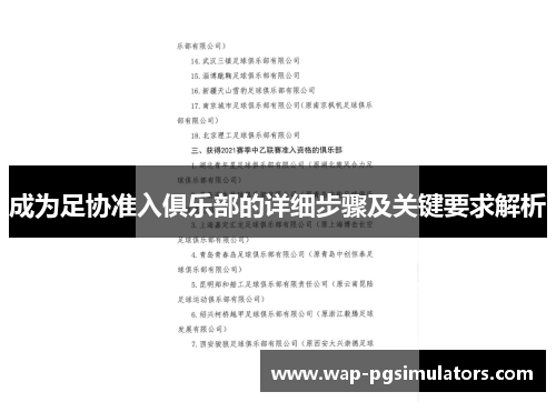 成为足协准入俱乐部的详细步骤及关键要求解析