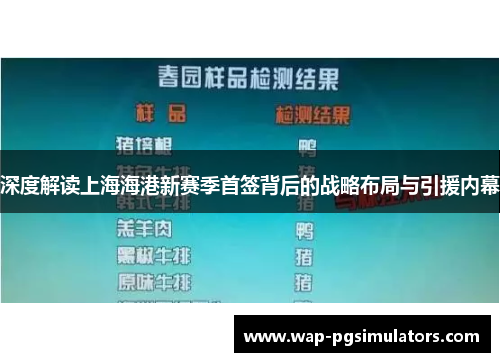 深度解读上海海港新赛季首签背后的战略布局与引援内幕