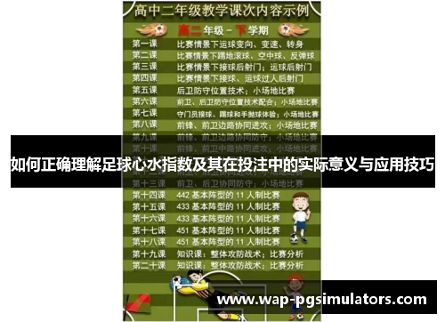 如何正确理解足球心水指数及其在投注中的实际意义与应用技巧