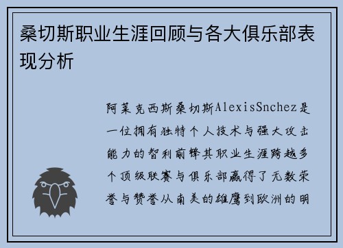 桑切斯职业生涯回顾与各大俱乐部表现分析